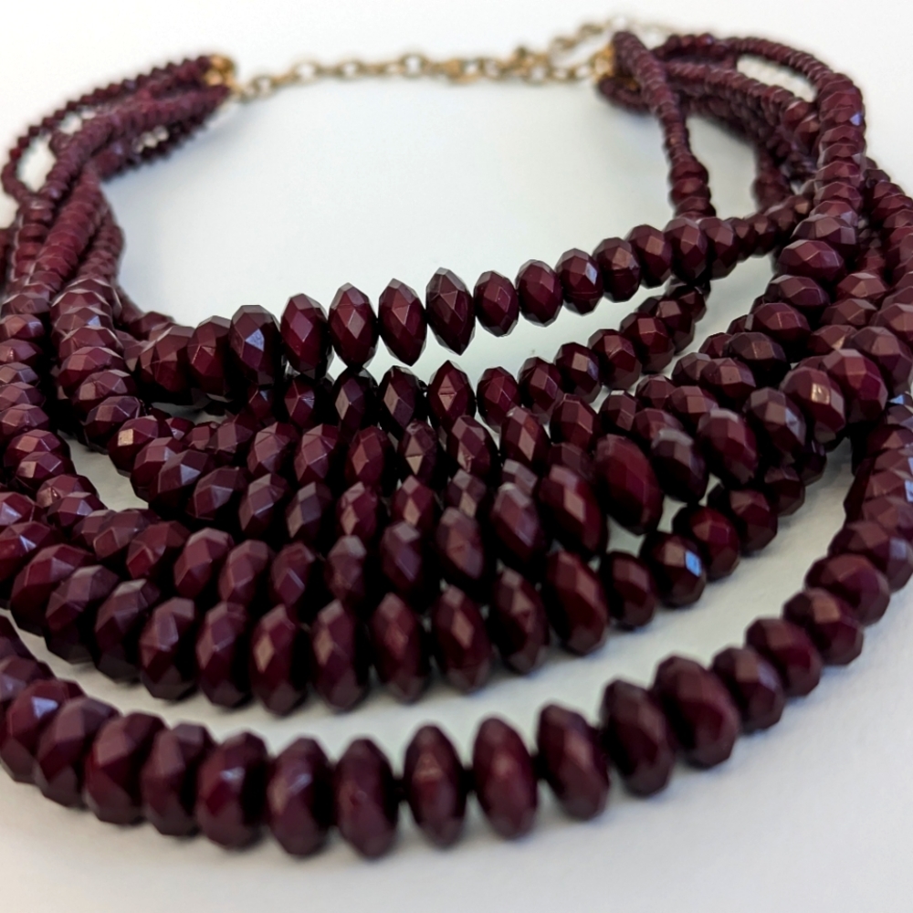 Gorgeous multi strand burgundy beaded lobster claw adjustable length necklace